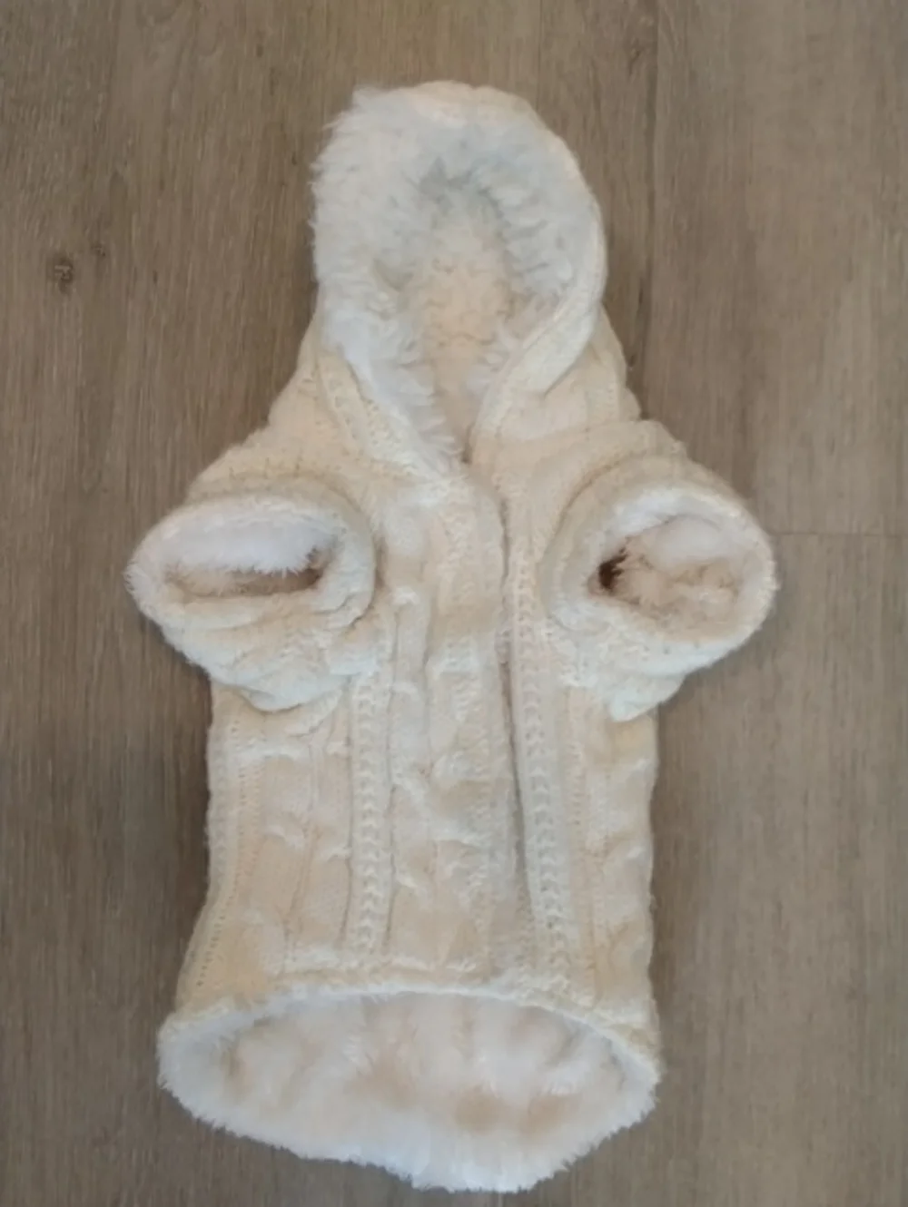 Dog Sweater/Jacket - Knitted Outer/Fleese Inner Heavy Weight White Size Extra Sm